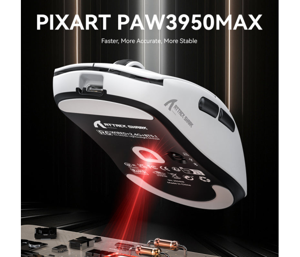 Attack Shark R6 Ultralight 8kHz/42kDPI PAW3950MAX Omron czarna 6972792471204 - 1350005 - zdjęcie 4